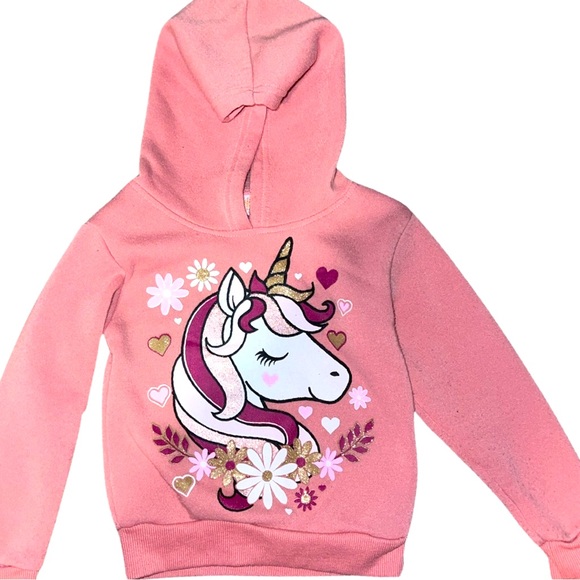 Pink Glitter Sparkles Unicorn Super Soft Hoodie Sweatsuit in 3T GUC - Picture 2 of 5